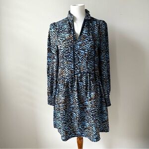 Joy Joy Blue Navy Brown Animal Print 3/4 Length Sleeve Dress Size X-Small